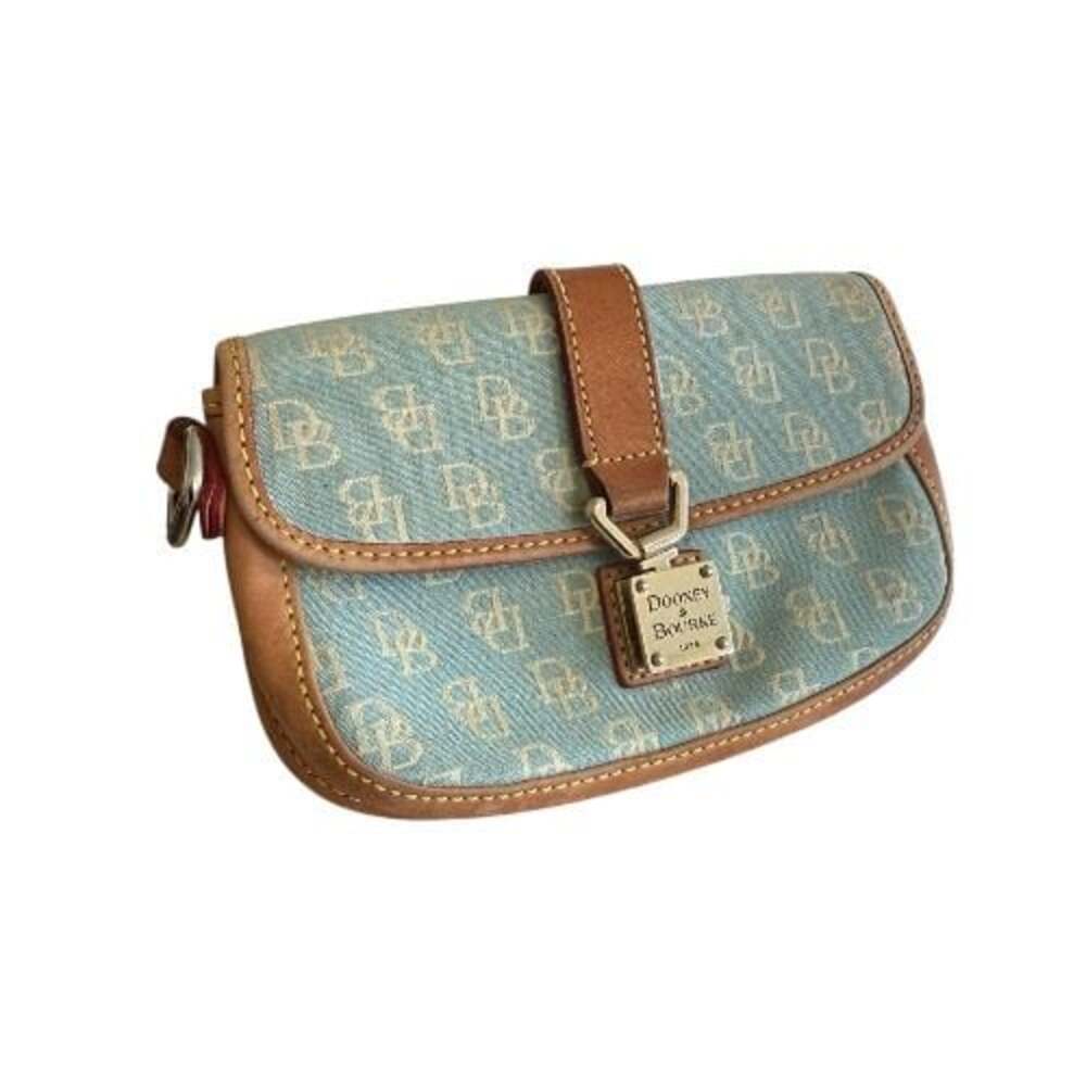 Dooney & Bourke Denim Signature Monogram Flap Wristlet with Leather Trim